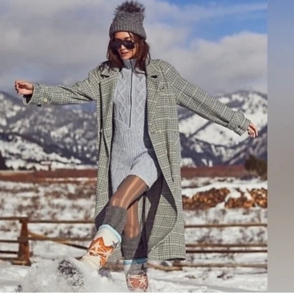 Free People‎ Liberty wool blend long duster coat preppy old money plaid 90s sz L